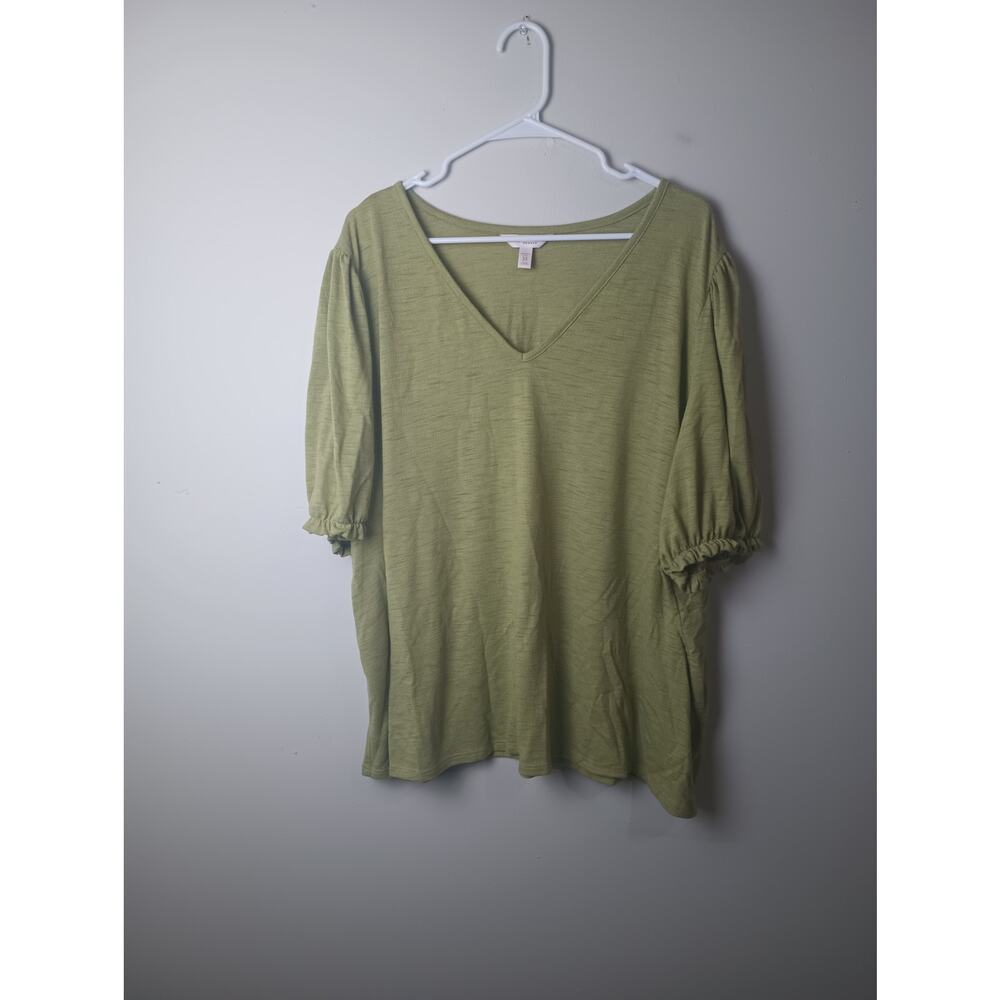 Women's Plus Size Green V Neck Balloon Sleeve Blouse Top Lauren Conrad Size 3X‎